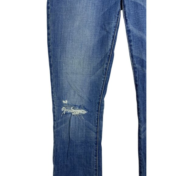 American Eagle Women's 10 Tall Distressed Skinny Kick Bootcut Jeans Blue Y2K - Picture 2 of 12